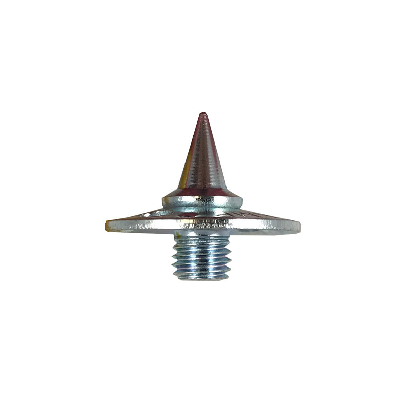 Metal spike with a threaded base on a white background