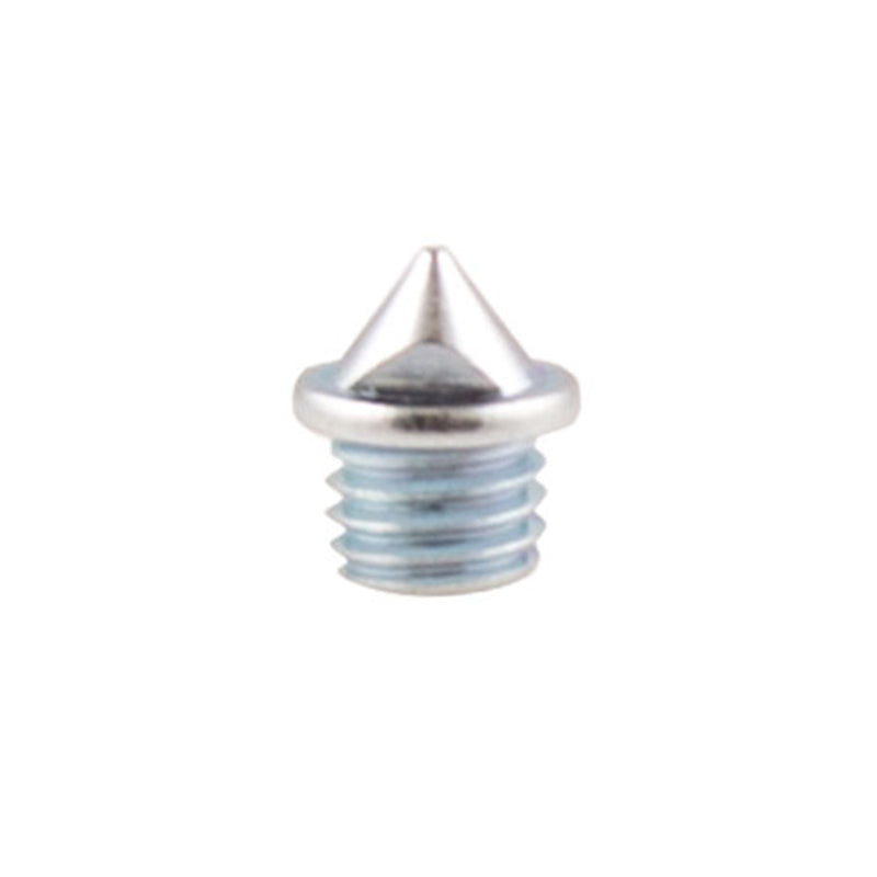 Metallic screw with a pointed tip on a white background